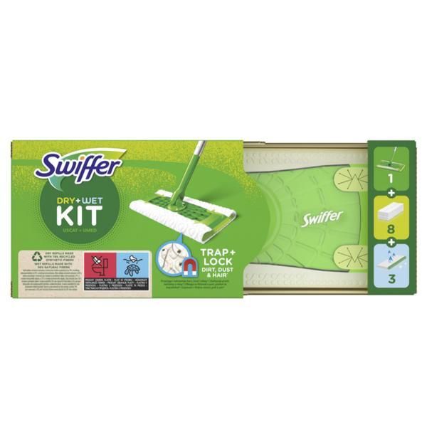 Swiffer Комплект за сух/мокър моп 1 моп + 8 сухи кърпички + 3 мокри кърпички - Swiffer Dry + Wet Trap + Lock Kit, 1 комплект