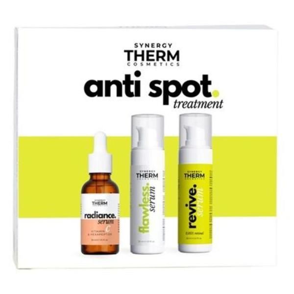 Synergy Therm Комплект за третиране на хиперпигментационни петна - Synergy Therm Cosmetics Anti Spot Treatment: Radiance Serum, 30 мл + Комплект Flawless Face Serum, 30 мл, + Revive Retinal Serum, 30 мл
