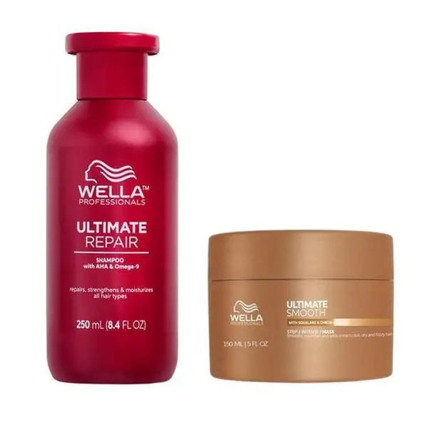 Wella Professionals Комплект за увредена, суха и безжизнена коса - Wella Professionals Ultimate Smooth &amp; Repair: Възстановяващ шампоан 250 мл, Хидратираща маска 150 мл