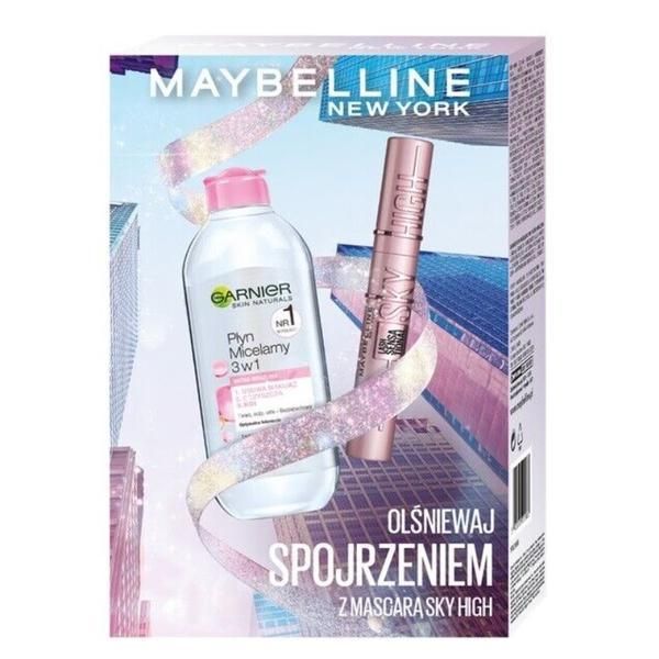 Maybelline Козметичен комплект: Maybelline New York Lash Sensational Sky High Спирала за мигли черна, 7,2 мл + мицеларна вода Garnier Skin Naturals 3 в 1 за чувствителна кожа, 400 мл, 1 опаковка