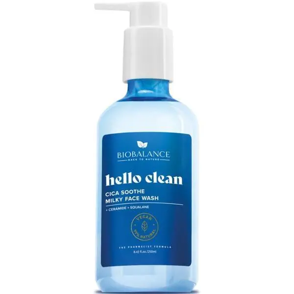 Bio Balance Кремообразен почистващ гел с керамиди и сквалан - Bio Balance Cica Soothe Milky Face Wash Hello Clean, 250 мл