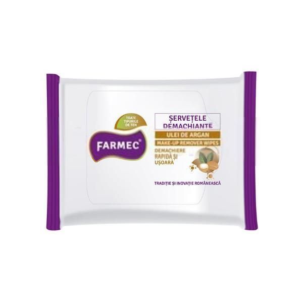 Farmec Кърпички за премахване на грим с арганово масло - Farmec Makeup Remover Wipes, 20 броя