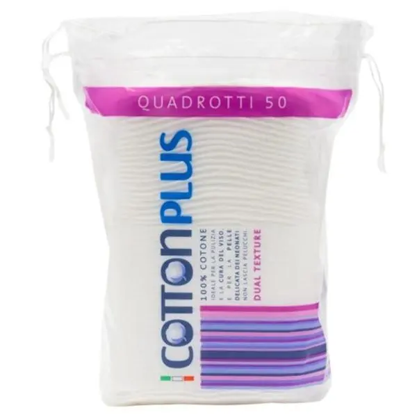 Cotton Plus Квадратни почистващи тампони - Cotton Plus, 100% памук, 8 x 8 см, 50 бр