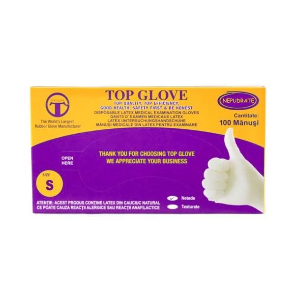 Top Glove Латексови ръкавици за изследвания Без пудра Бели Размер S Top Glove, 100 броя