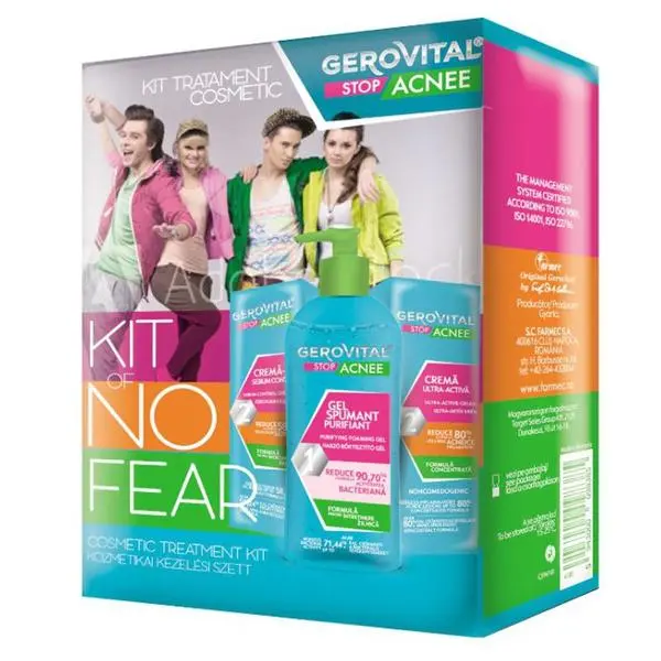 Gerovital Лечебен козметичен комплект - Gerovital Stop Acnee Kit No Fear &ndash; Почистващ гел, Гел крем контролиращ себума, Крем Ultra-Activa