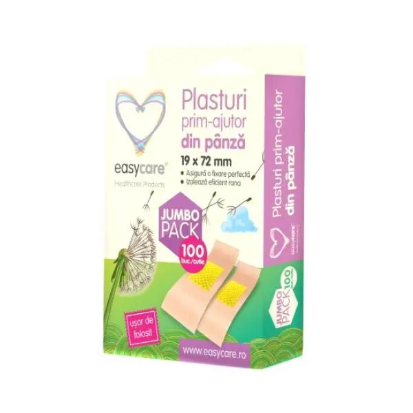 Easy Care Лекарствени пластири за първа помощ Panza Easy Care, 19 x 72мм, 100 броя
