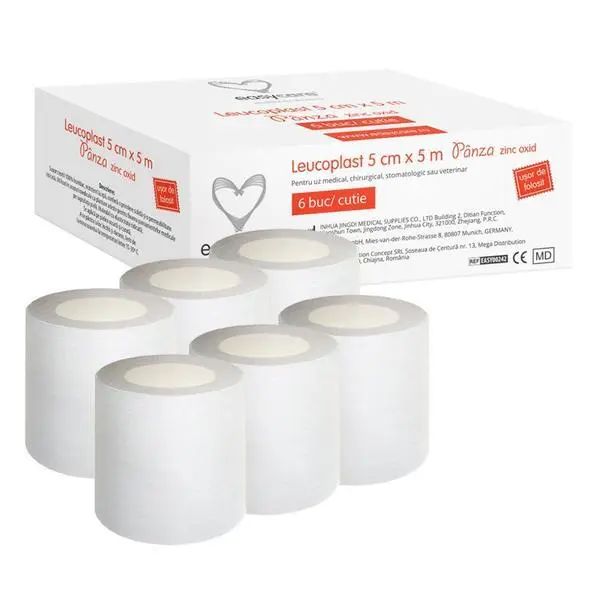 Easy Care Левкопласт Uz Медицинско платно с цинков оксид - EasyCare 5 см x 5 м, 6 бр