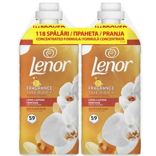 Lenor Луксозен пакет омекотители Златна орхидея и ванилия - Lenor Fragrance Therapy, 118 пранета, 2 x 1.239 л