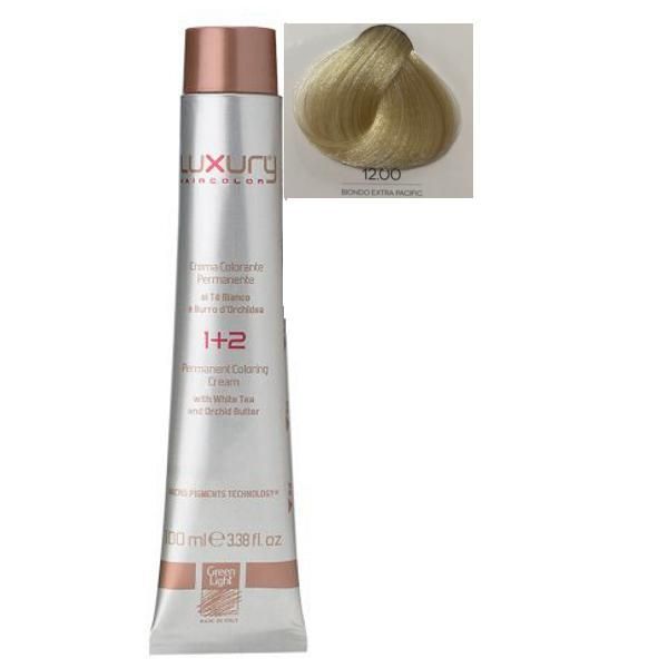 Green Light Луксозна перманентна крем боя, нюанс Biondo Extra Pacific 12.00, Green Light 100 мл