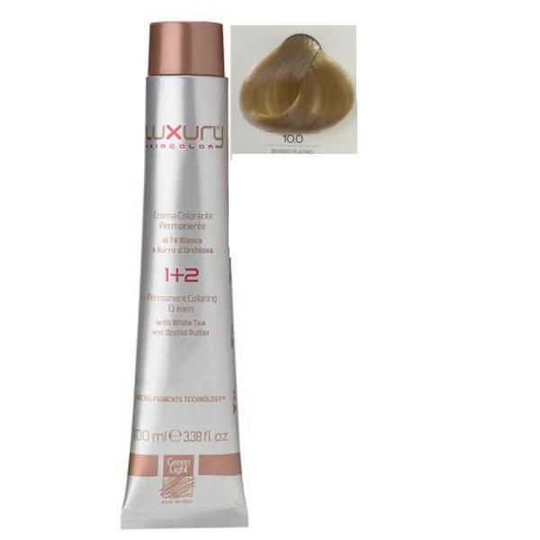 Green Light Луксозна перманентна крем боя, нюанс Biondo Platino 10.0, Green Light 100 мл