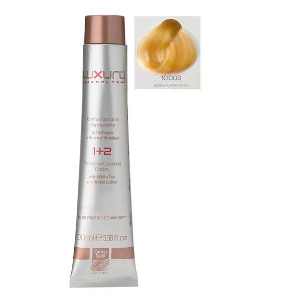 Green Light Луксозна перманентна крем боя, нюанс Biondo Platino Caldo 10.003, Green Light 100 мл