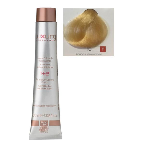Green Light Луксозна перманентна крем боя, нюанс Biondo Platino Intenso 10, Green Light 100 мл