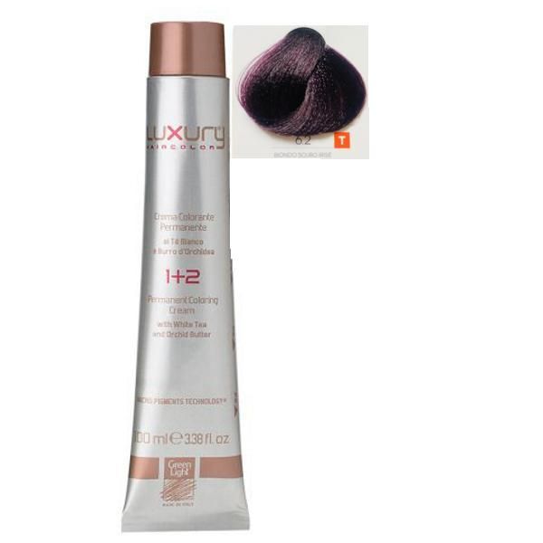 Green Light Луксозна перманентна крем боя, нюанс Biondo Scuro Irise 6.2, Green Light 100 мл