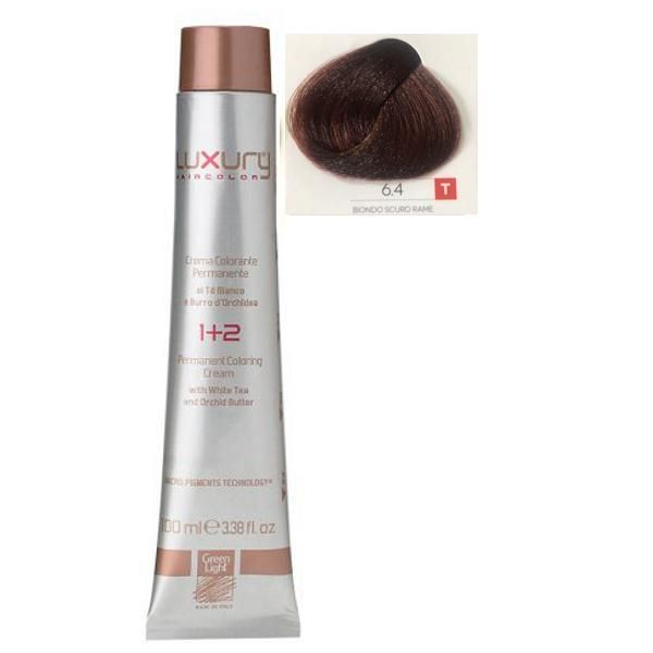 Green Light Луксозна перманентна крем боя, нюанс Biondo Scuro Rame 6.4, Green Light 100 мл