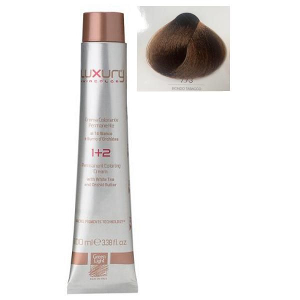 Green Light Луксозна перманентна крем боя, нюанс Biondo Tabacco 7.73, Green Light 100 мл