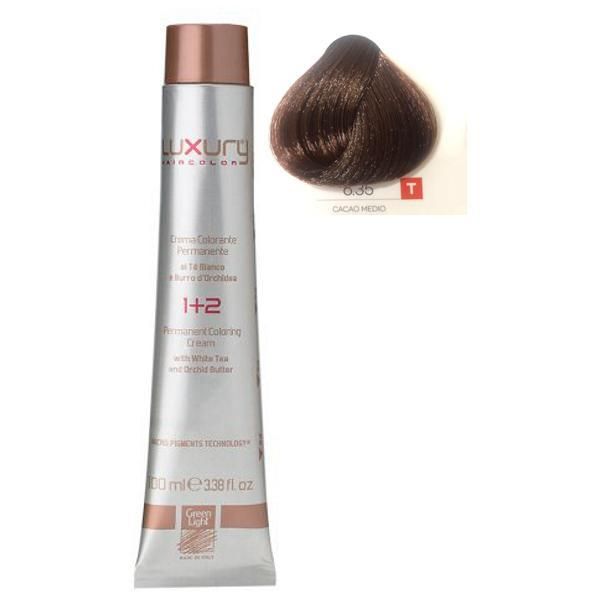 Green Light Луксозна перманентна крем боя, нюанс Cacao Medio 6.35, Green Light 100 мл