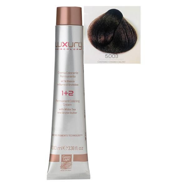 Green Light Луксозна перманентна крем боя, нюанс Castano Chiaro Caldo 5.003, Green Light 100 мл