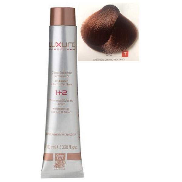 Green Light Луксозна перманентна крем боя, нюанс Castano Chiaro Mogano 5.5, Green Light 100 мл