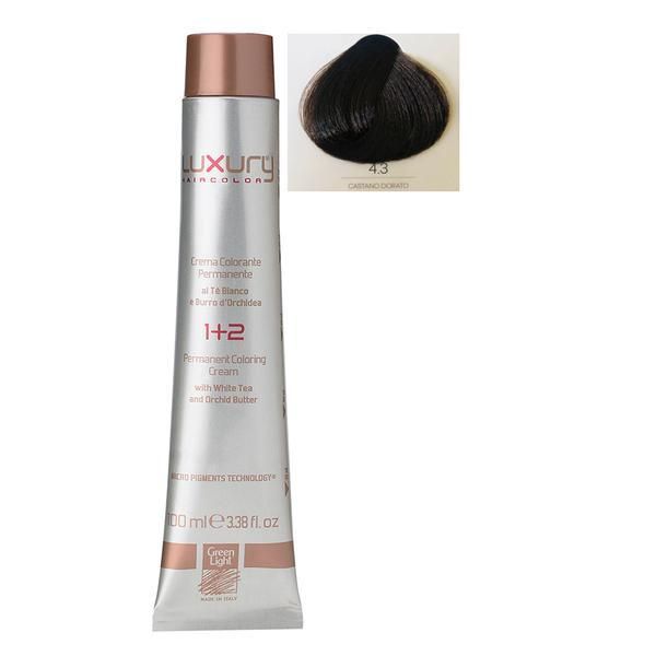 Green Light Луксозна перманентна крем боя, нюанс Castano Dorato 4.3, Green Light 100 мл