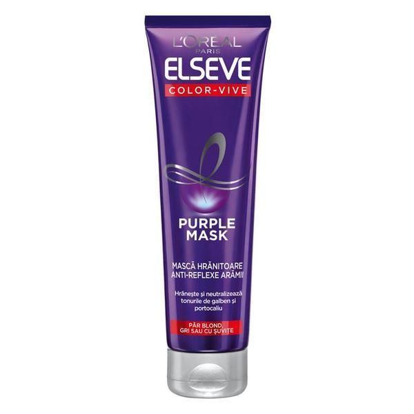 L'Oreal Paris Маска за коса против жълтеникави тонове L&#039;oreal Paris - Elseve Color Vive Purple Mask, 150 мл