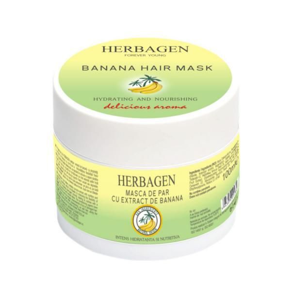 Herbagen Маска за коса с екстракт от банан - Herbagen Banana Hair Mask Hydrating and Nourishing, 100 мл