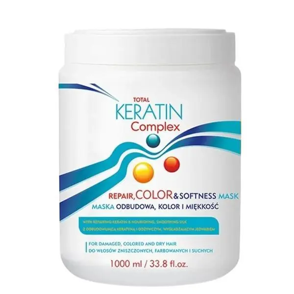 Total Keratin Complex Маска за регенерация, защита на цвета и мекота с кератин и масло от макадамия - Total Keratin Complex Repair, Color &amp; Softness Mask, 1000 мл