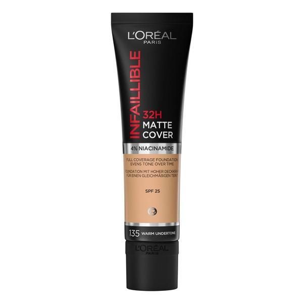 L'Oreal Paris Матов фон дьо тен - L&#039;Oreal Paris Infaillible 32H Matte Cover, нюанс 135 Warm Undertone, 30 мл