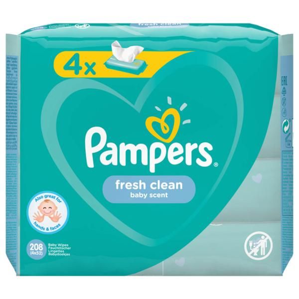 Pampers Мокри бебешки салфетки - Pampers Fresh Clean, 4x 52 бр