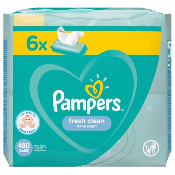 Pampers Мокри бебешки салфетки - Pampers Fresh Clean, 6x 80 бр