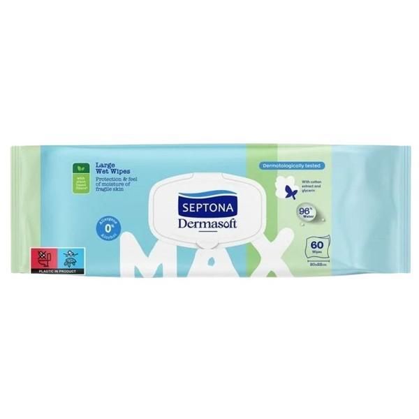 Septona Мокри кърпички с екстракт от памук и глицерин - Septona Dermasoft Max, 60 бр