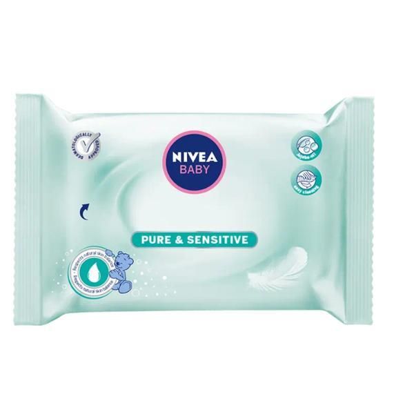 Nivea Мокри кърпички за бебета с чувствителна кожа - Nivea Baby Pure &amp; Sensitive, 63 бр