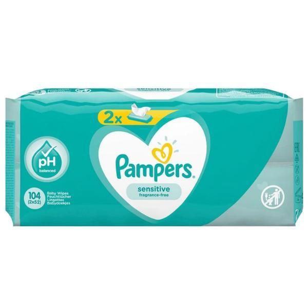 Pampers Мокри кърпички за чувствителна бебешка кожа - Pampers Sensitive, 2x 52 бр