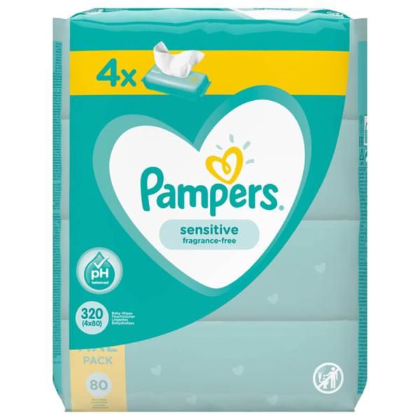 Pampers Мокри кърпички за чувствителна бебешка кожа - Pampers Sensitive, 4x 80 бр