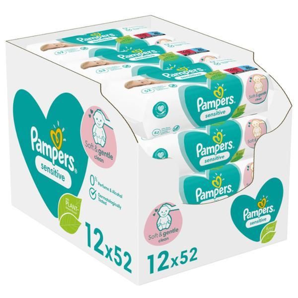 Pampers Мокри кърпички за чувствителна бебешка кожа - Pampers Sensitive Soft&amp; Gentle Clean, 12x 52 бр