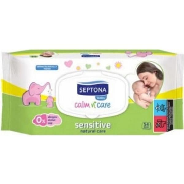 Septona Мокри кърпички за чувствителна бебешка кожа - Septona Baby Calm&#039;n&#039;Care Sensitive Wipes, 54 кърпички, 1 опаковка