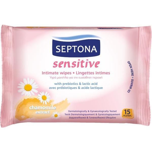 Septona Мокри салфетки за интимна хигиена с екстракт от лайка - Septona Sensitive Intimate Wipes Екстракт от лайка, 15 бр