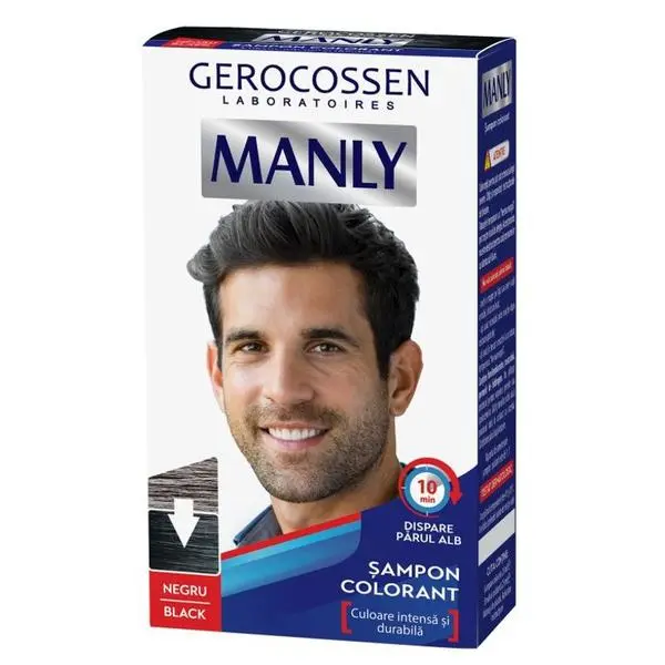 Gerocossen Мъжки боядистващ шампоан - Gerocossen Manly, нюанс Черно, 25 мл
