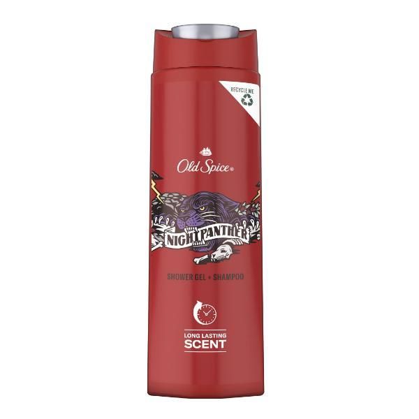 Old Spice Мъжки душ и шампоан - Old Spice Night Panther Shower Gel + Shampoo, 400 мл