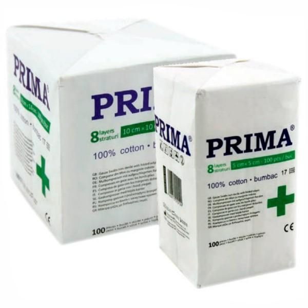 Prima Нестерилни марлени компреси Prima, 7.5 х 7.5см, 8 сгъвания, 100 броя