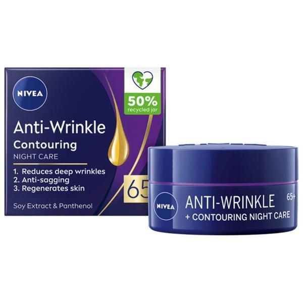 Nivea Нощен крем против бръчки за предефиниране на лицето 65+ - Nivea Anti-Wrinkle + Contouring Night Care, 50 мл