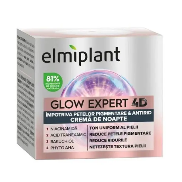 Elmiplant Нощен крем против пигментни петна и бръчки - Elmiplant Glow Expert 4D, 50 мл