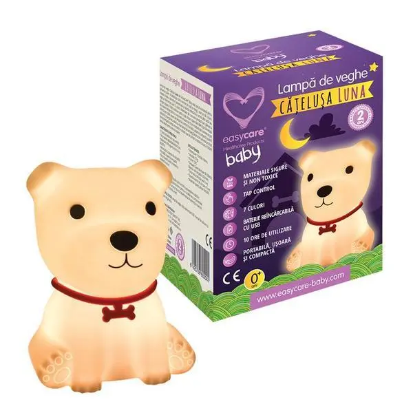 Easy Care Baby Нощна лампа Luna Puppy - EasyCare Baby, 7 цвята, акумулаторна батерия, сензорно управление, 1 бр