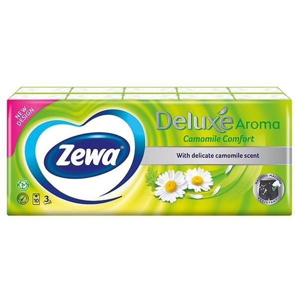 Zewa Носни кърпички с 3-слоен аромат на лайка - Zewa Deluxe Aroma Chamomile Comfort, 10 бр