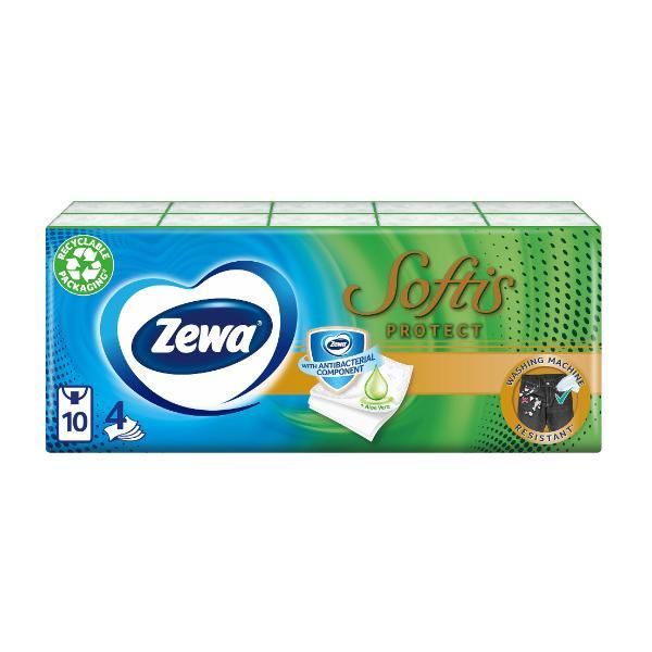 Zewa Носни кърпички с деликатен аромат 4 слоя - Zewa Softis Protect, 10 бр