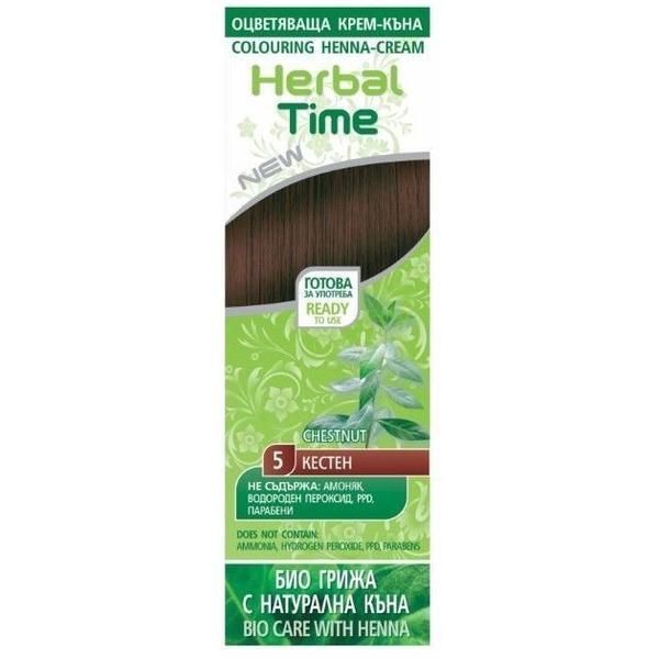 Rosa Impex Оцветяващ крем на базата на къна Rosa Impex Herbal Time, нюанс 5 Chestnut, 75мл