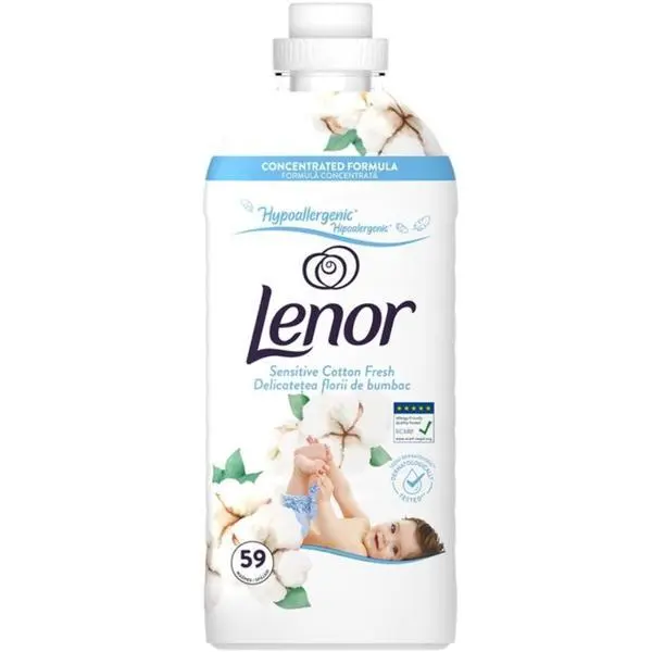 Lenor Омекотител за тъкани Деликатес на памучните цветя - Lenor Fragrance Therapy Sensitive Cotton Fresh, 59 пранета, 1.239 л