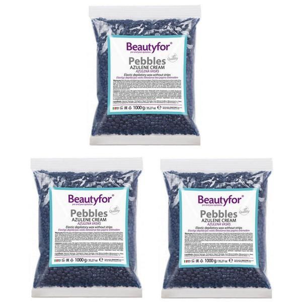 Beautyfor Опаковка от 3 x депилиращ восък - Beautyfor Pebbles Azulene Cream, 1 кг