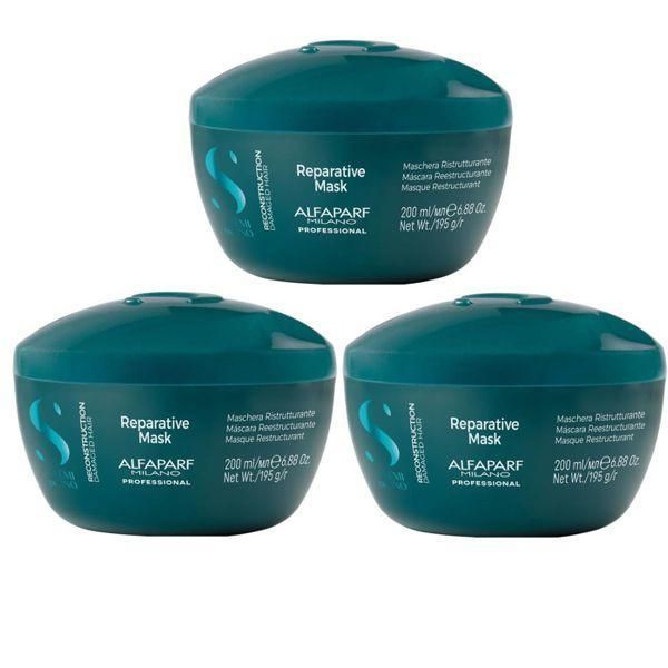 Alfaparf Milano Опаковка от 3 x възстановяваща маска за повредена коса - Alfaparf Milano Semi Di Lino Reconstruction Repair Mask, 200 мл