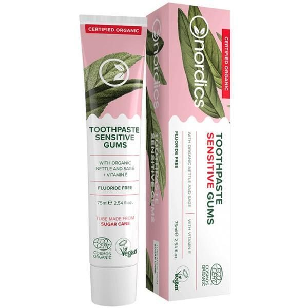 Nordics Органична паста за зъби без брашно за чувствителни венци със коприва и витамин Е Nordics, 75 м