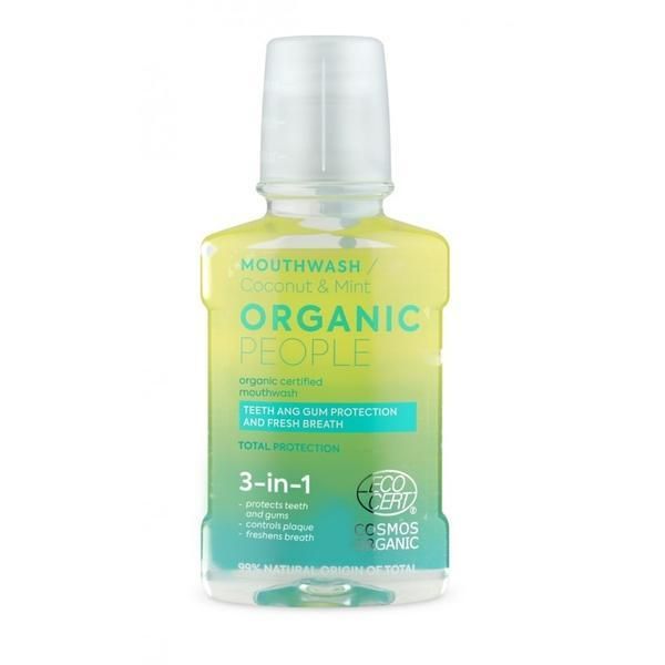 Organic People Органична вода за уста 3 в 1 с кокосово масло и мента Organic People, 250 мл